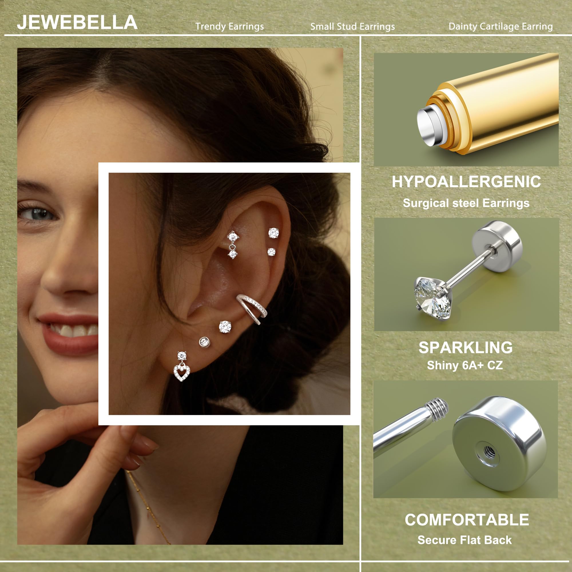 HMJGDHX 20 sztuk stal chirurgiczna Helix Piercing biżuteria hipoalergiczna śruba kolczyki z płaskim tyłem zestaw Tragus Hoop muszla Daith Piercing biżuteria klip srebrne złote kolczyki na chrząstkę