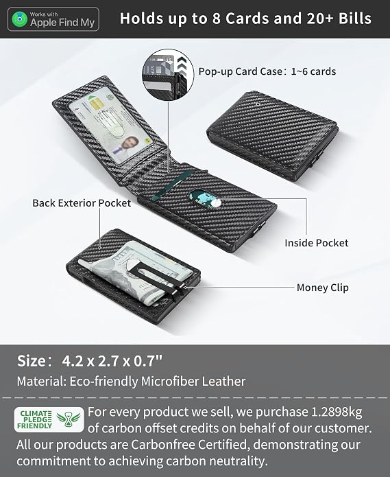 Auskang Gift Wallet for Men, Smart Wallet with Tracker, AirTag Wallet Substitute, Minimalist Leather Pop Up Card Holder Works for Find My App, RFID-Blocking Mens Wallet with Money Clip