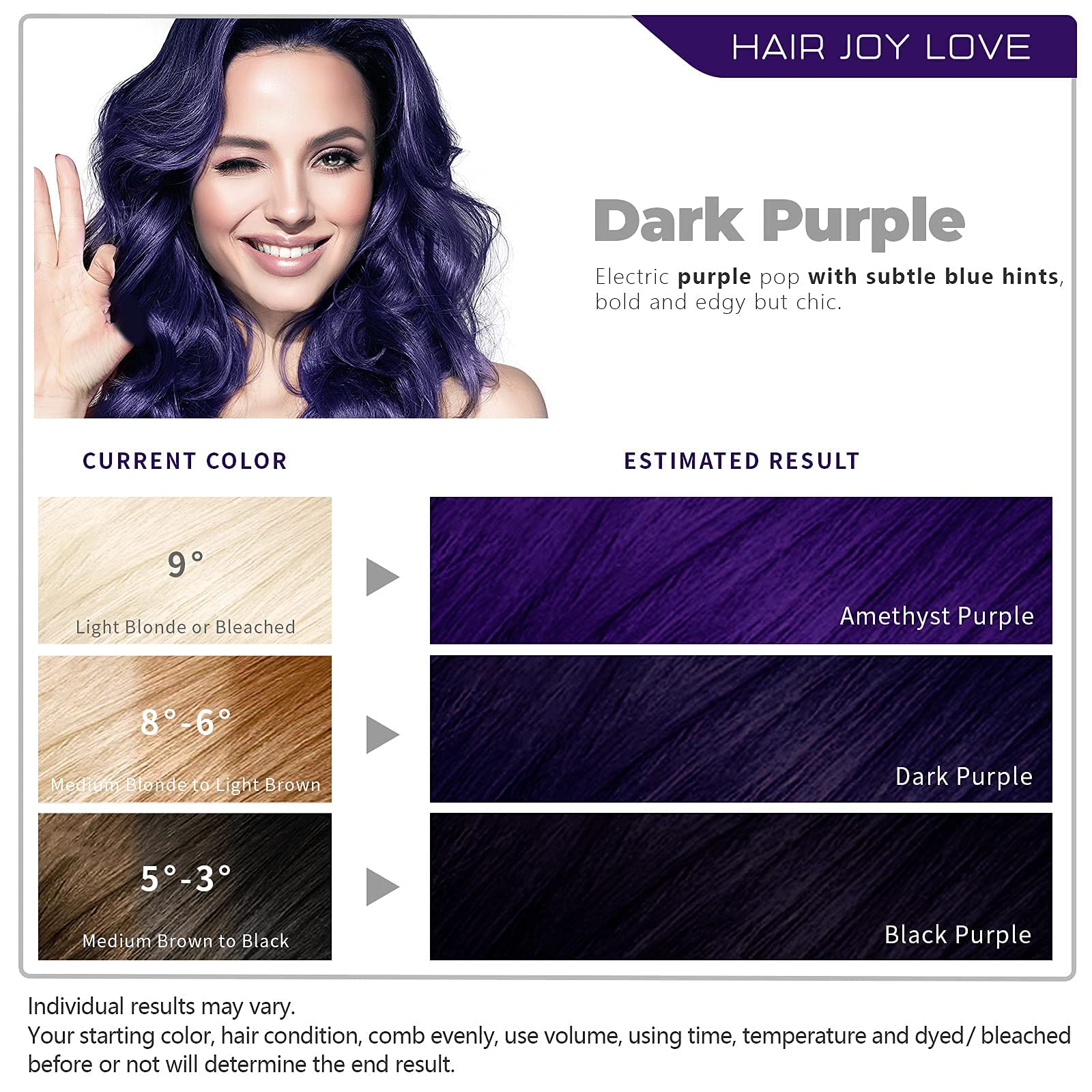 Amazon.com : HJL Hair Color Permanent Hair Dye Ammonia Free with Comb  Applicator Easy Use Hair Coloring Cream Kit, Blue Black, Dark Purple :  Beauty & Personal Care