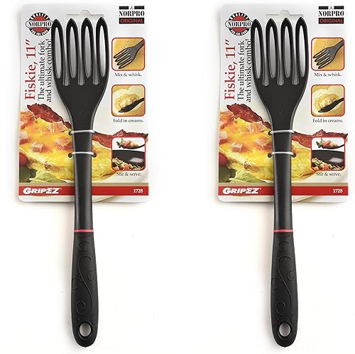 Norpro 1728 Grip-EZ Fiskie, 11 pulgadas, el mejor combo de tenedor y batidor, talla única, negro (paquete de 2)