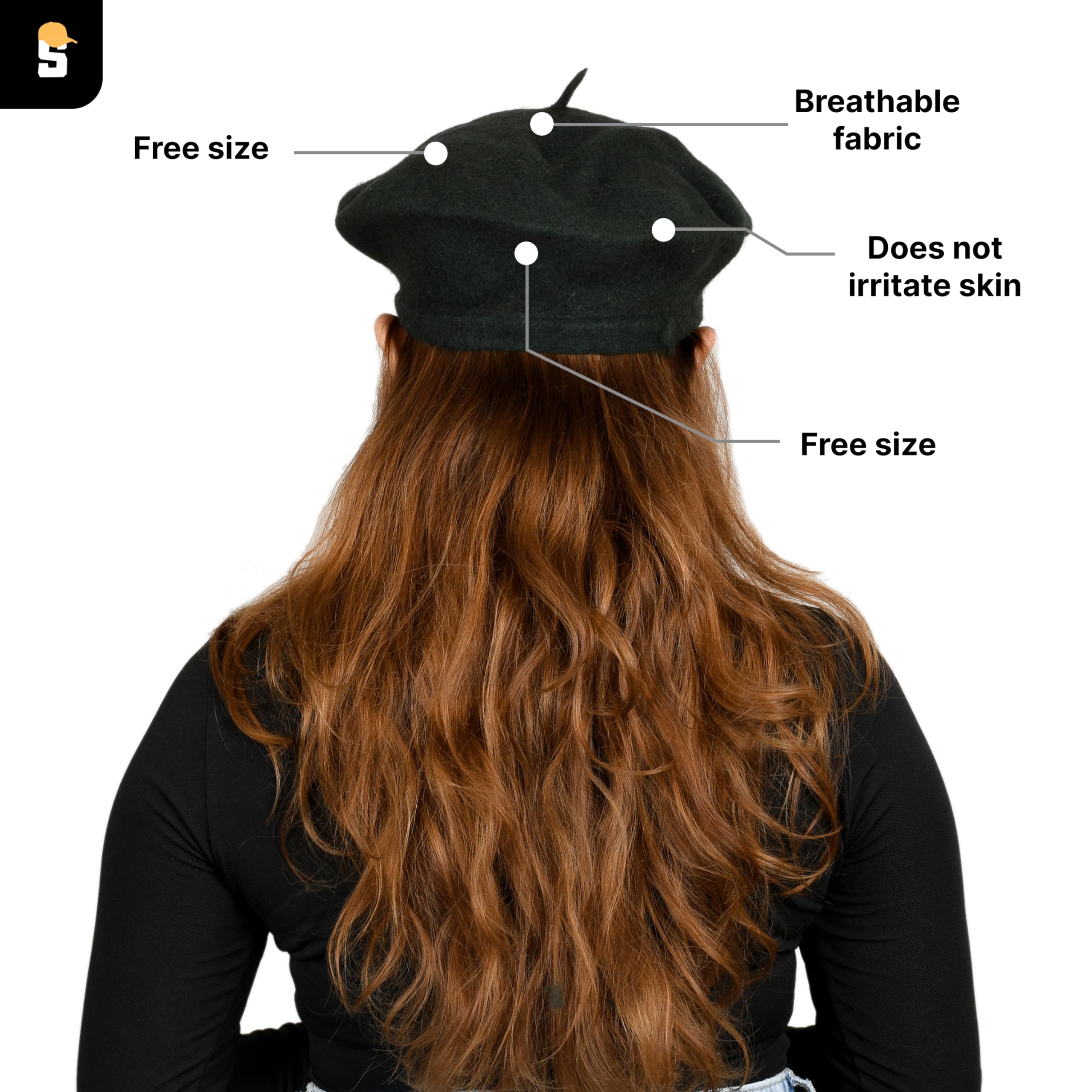SOUL eTHICS Women's Premium Wool Blend French Artist Beret Cap - Stylish, Warm & Classic - Elegant Winter Beanie Hat for Girls & Ladies -Free Size (in, Alpha, Free Size, Royal Blue, Star) - Image 5 thumbnail
