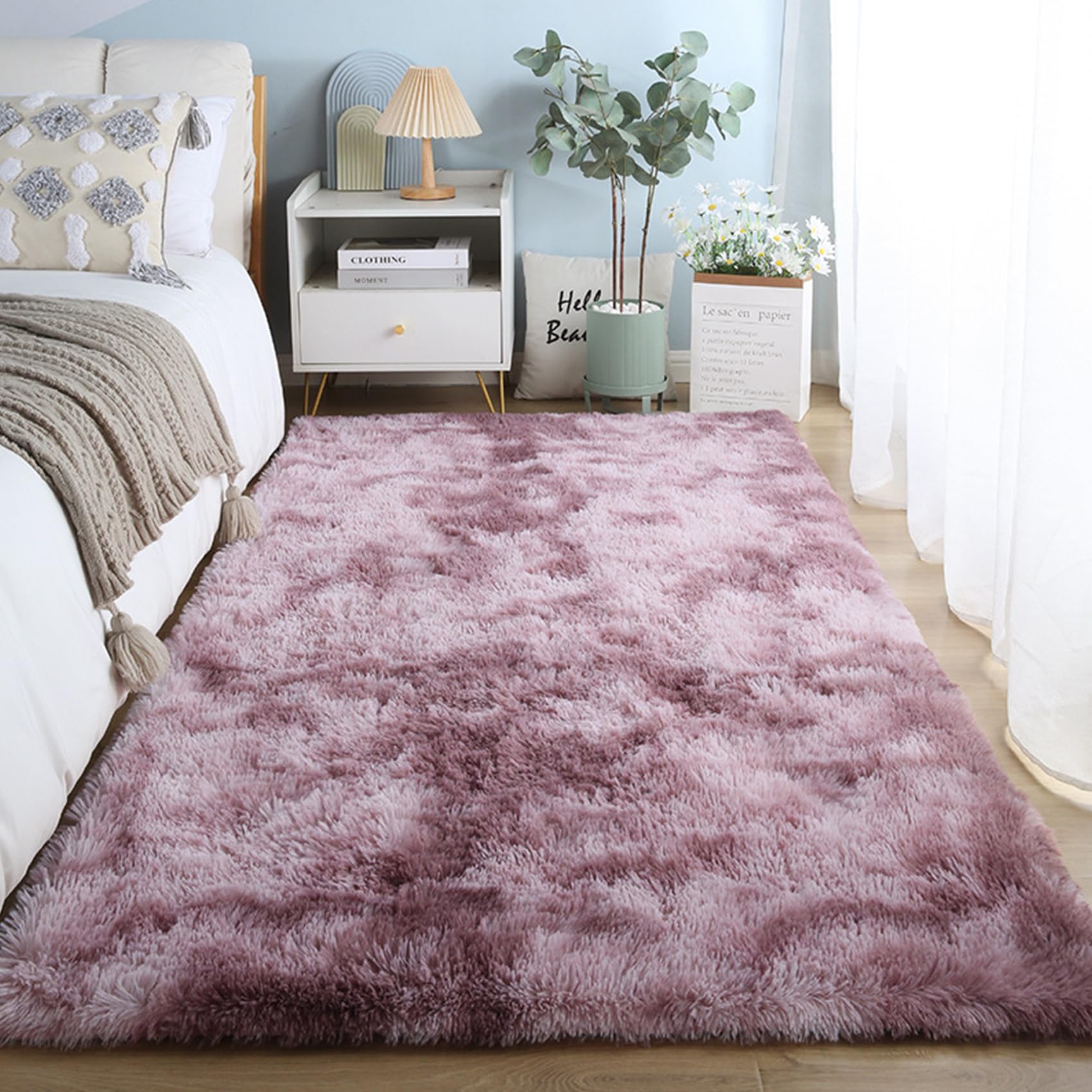 Alfombra Decorativa 110 x 145 cm, Súper Grueso Lavable a Máquina Duradero, Antimanchas, Resistente a La Humedad, Alfombras para Dormitorio, para Sala de Estar, Rosa Púrpura