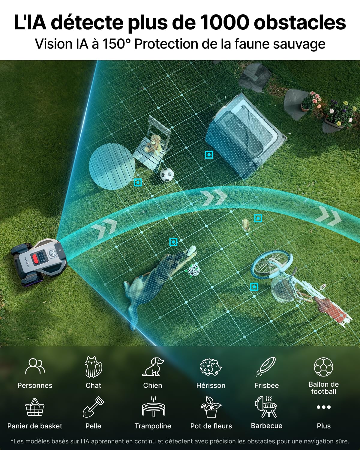ANTHBOT M5 LiDAR 360° Robot Tondeuse, Fonctionnement Plug-and-Play, 300-500㎡ Recommandée, Cartographie Automatique, Évitement d'obstacles par IA,Taille en U
