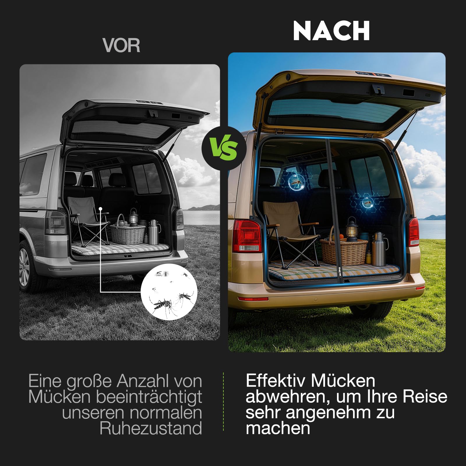 Moskitonetz Auto Hintertür Kompatibel für VW T5 T6,Auto-Fliegengitter mit Insektenschutz und Sonnenschutz, Auto Insektennetz Kofferraum Schattennetz Camping Belüftung Moskitonetze Reise (Rear)