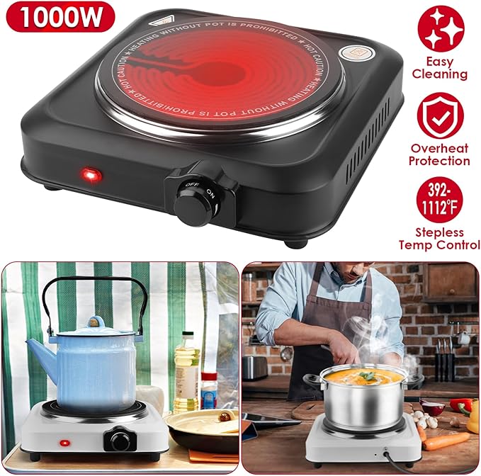 Estufa Eléctrica Portátil de Un Quemador con Plato de Vidrio y Ajuste de Temperatura miniatura 3