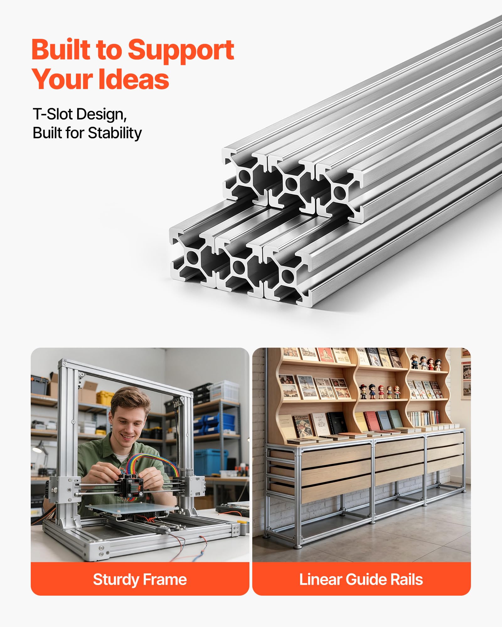VEVOR Profil aluminiowy 2020, 6 sztuk, anodowany profil aluminiowy, 2000 mm, europejski standardowy rowek w kształcie litery T, do podwozia do drukarki 3D, maszyn CNC, mebli, stołu warsztatowego