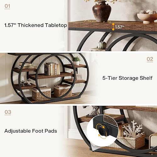 Miniatura 7 de Tribesigns Mesa consola de 47 pulgadas, mesa de entrada industrial de 5 niveles con marco de metal, mesa de sofá estrecha detrás del sofá, mesas