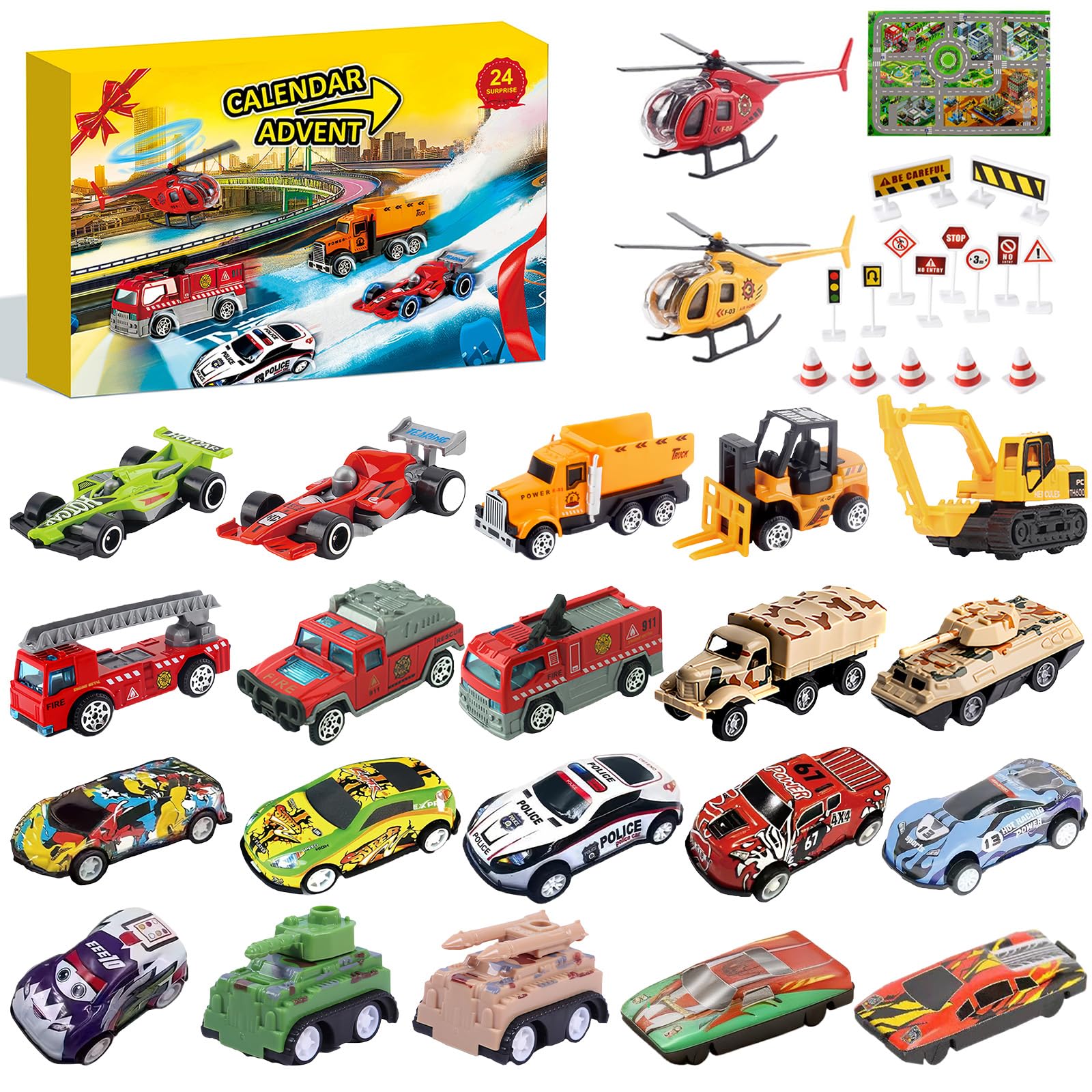 Calendrier De L'Avent 2024 Jouets Garçons : 24 Surprises Voitures Construction à Tirer Pour Enfants 3 Ans+
