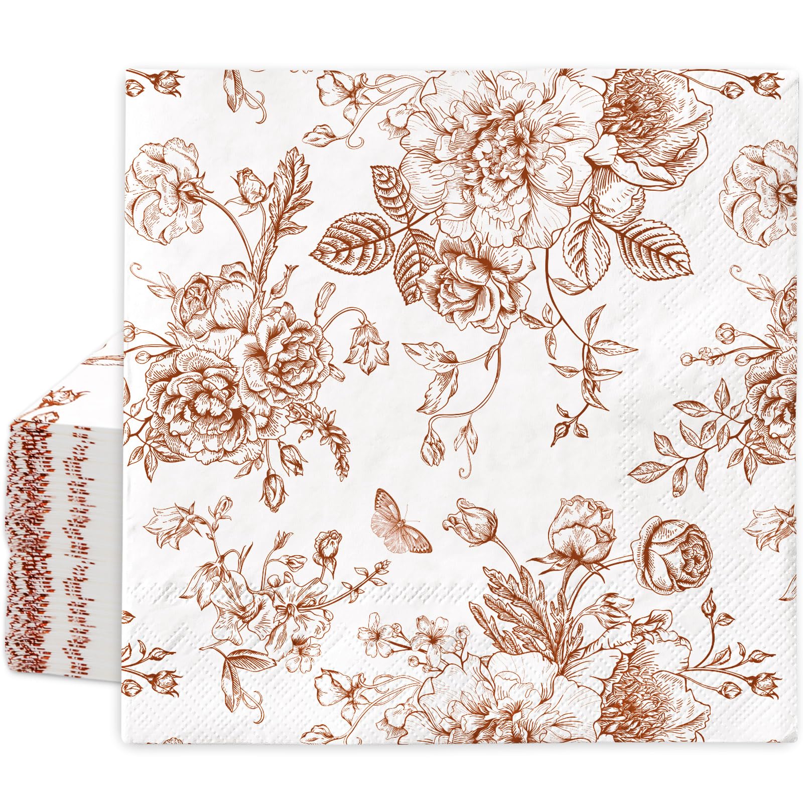 JarThenaAMCS 50 servilletas de papel desechables de flores vintage de color naranja quemado, servilletas decorativas para cena, servilletas de mano para fiestas, suministros de vajilla