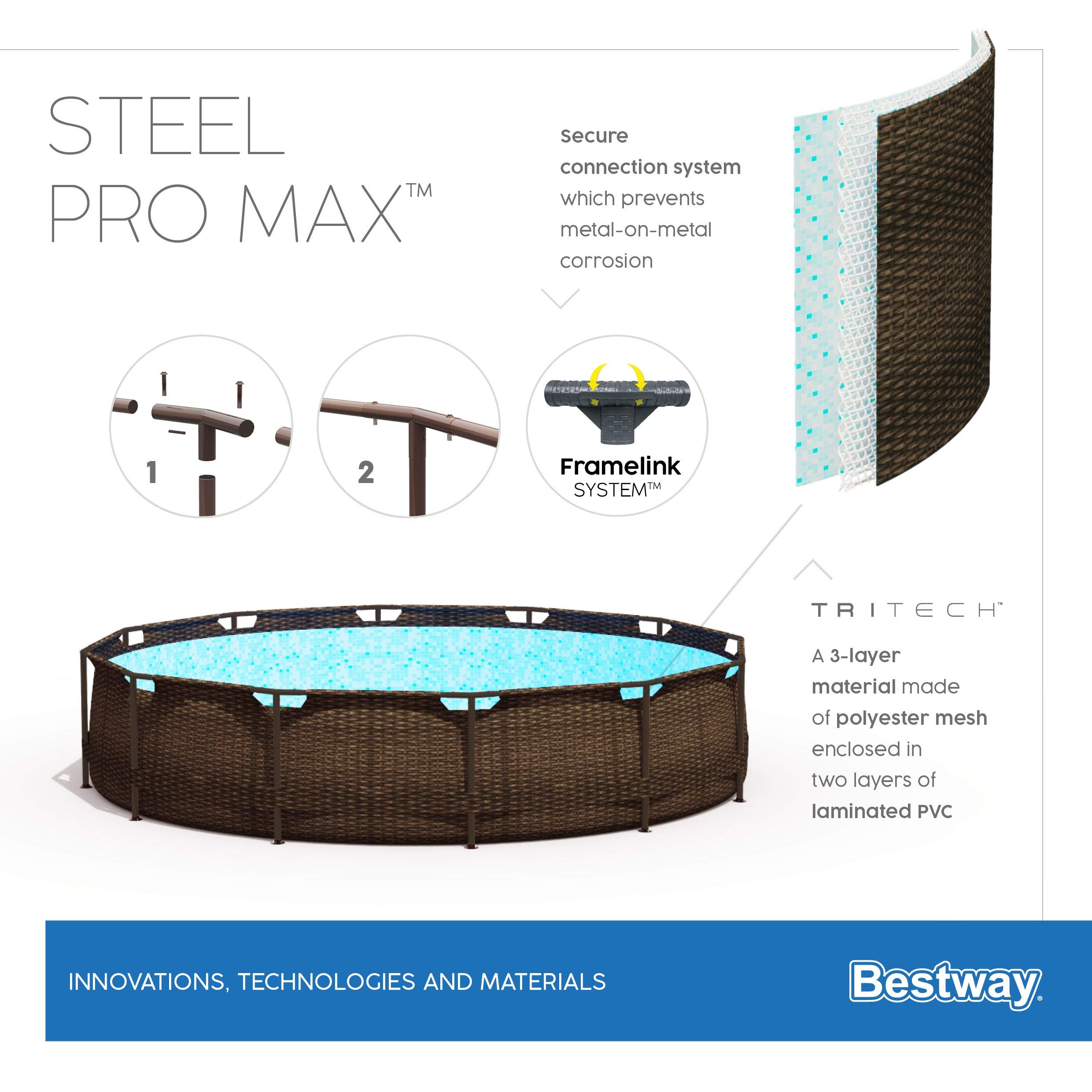 Bestway Steel Pro Max Framepool-Set, rund, mit Filterpumpe & Sicherheitsleiter 366 x 100 cm