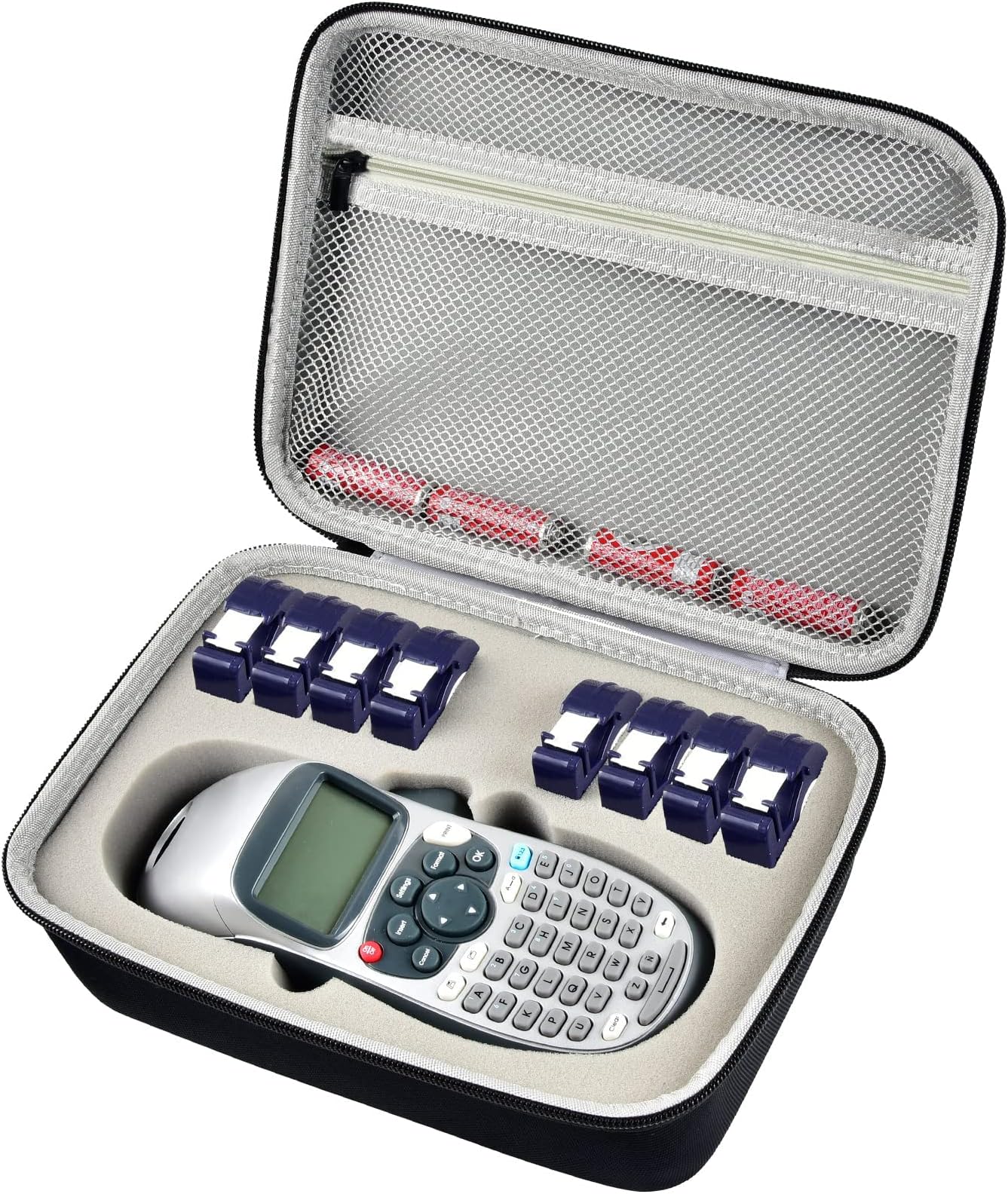 Case Compatible with DYMO LetraTag LT-100H Handheld Label Maker Machine, Holder for Labeler Makers Printer Machine & Labeling Tapes Refills, with Mesh Pocket for Accessories- (Grey Sponge)