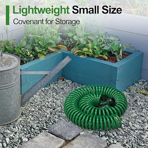 Miniatura 5 de SPECILITE Manguera de jardín en espiral de 50 pies, manguera de agua flexible mejorada de EVA con boquilla rociadora de 8 patrones, mangueras de