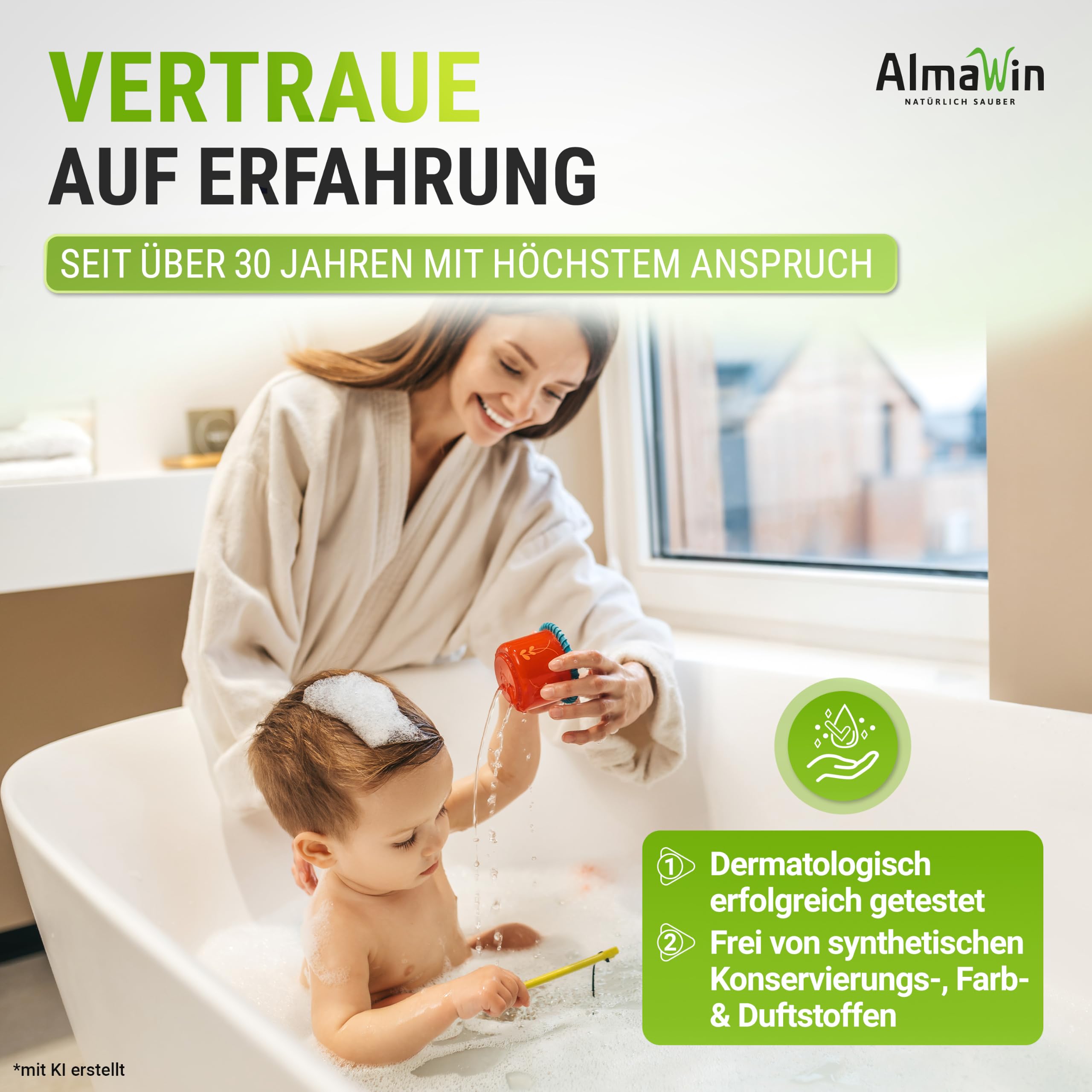 AlmaWin® Bad Reiniger [20L] für strahlende Sauberkeit - Badreiniger Spray mit Pfefferminz-Duft - Badezimmer Reiniger - Effektiv gegen Kalk & Schmutz - Badreiniger Extra Stark, Bio & Vegan