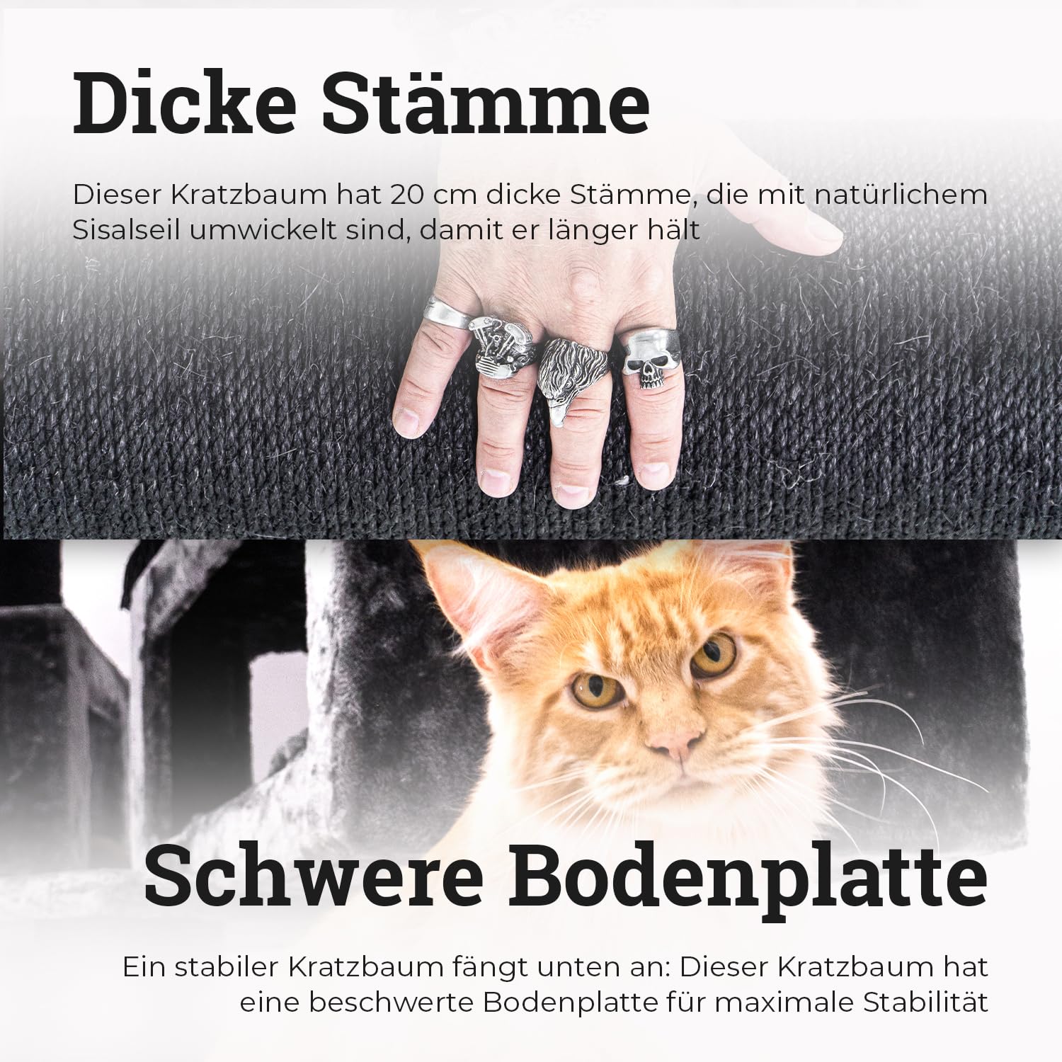 Petrebels Maine Coon Kratzbaum XXL 2 Meter hoch, Katzenbaum für große Katzen, extra stabil für mehrere Katzen, 2 Hängematten, 2 Katzenhöhlen, Siberian 200, Kletterbaum Dicke Stämme 20 cm, Schwarz