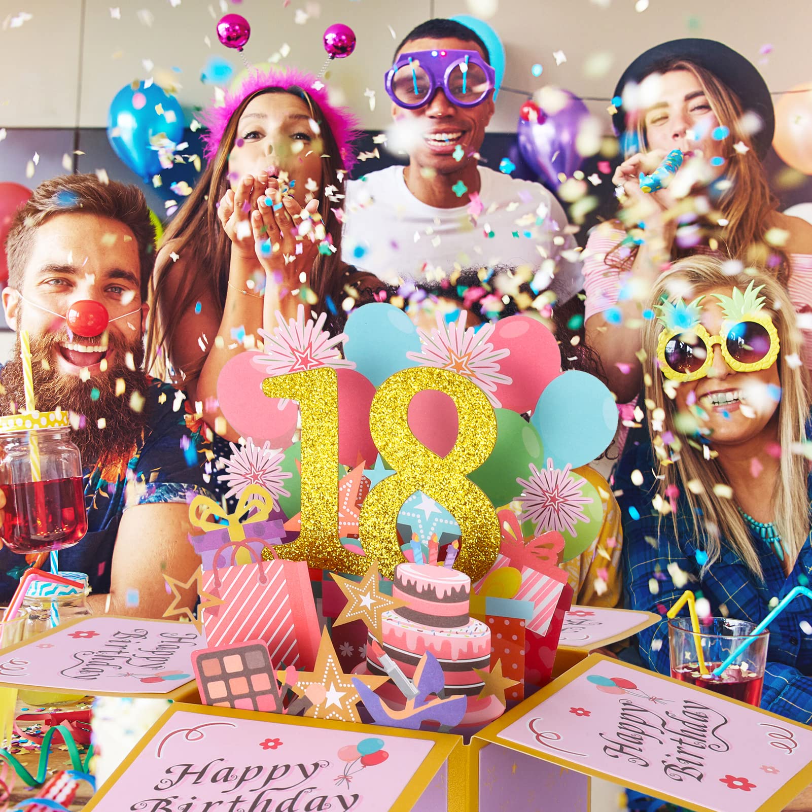 Biglietto Pop-Up 3D 18° Compleanno | Con Busta E Foglio Per Messaggio | Decorazioni Fuochi D'Artificio | Regalo Ragazza