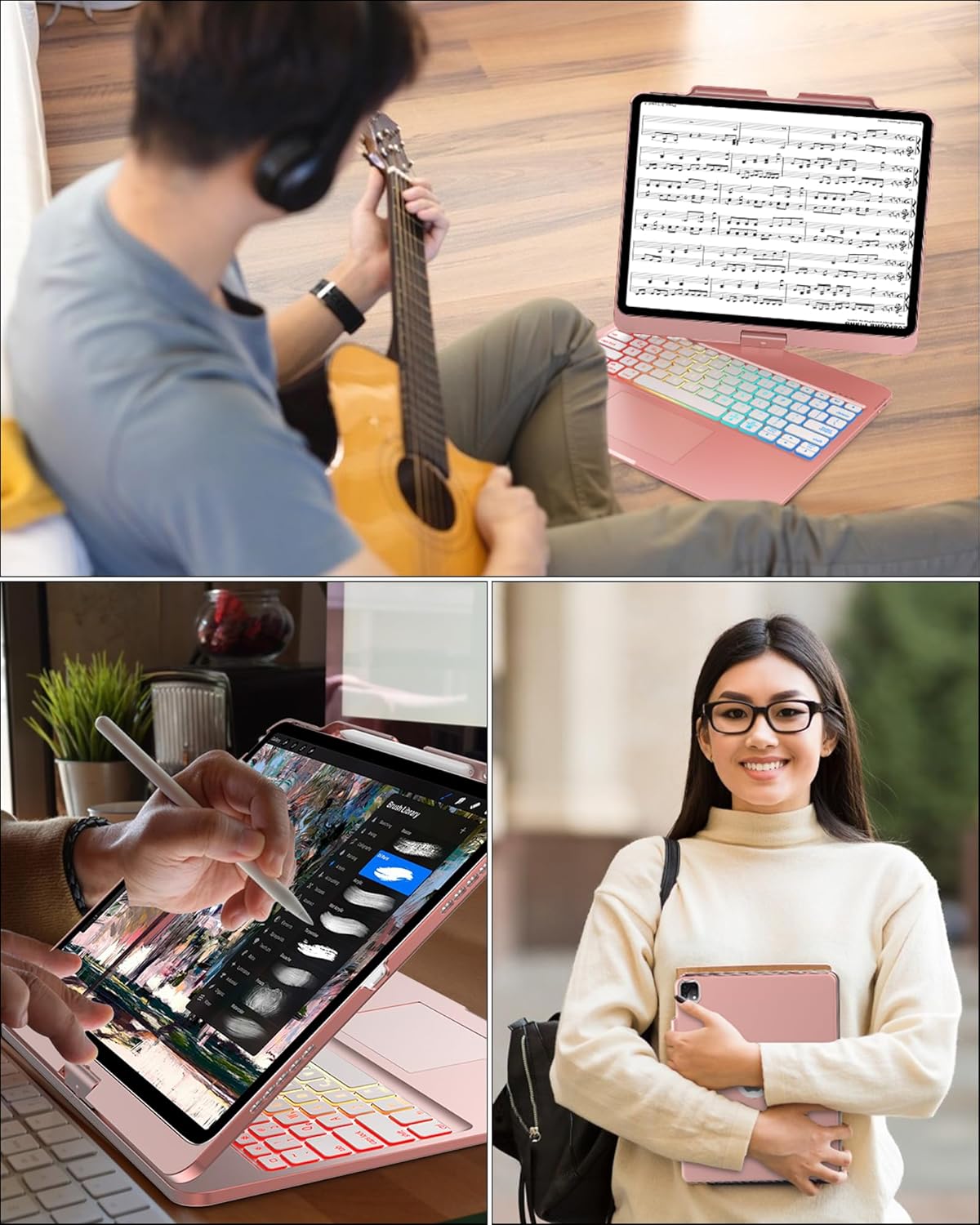 Swivel Keyboard Case for iPad Pro 13 inch M5/M4 & iPad Air 13 M4/M3/M2 & iPad Pro 12.9(6th/5th/4th/3rd Gen) Case with Keyboard, 360° Rotating Cover with Pen Holder, RGB Backlit,Trackpad,Pencil Holder