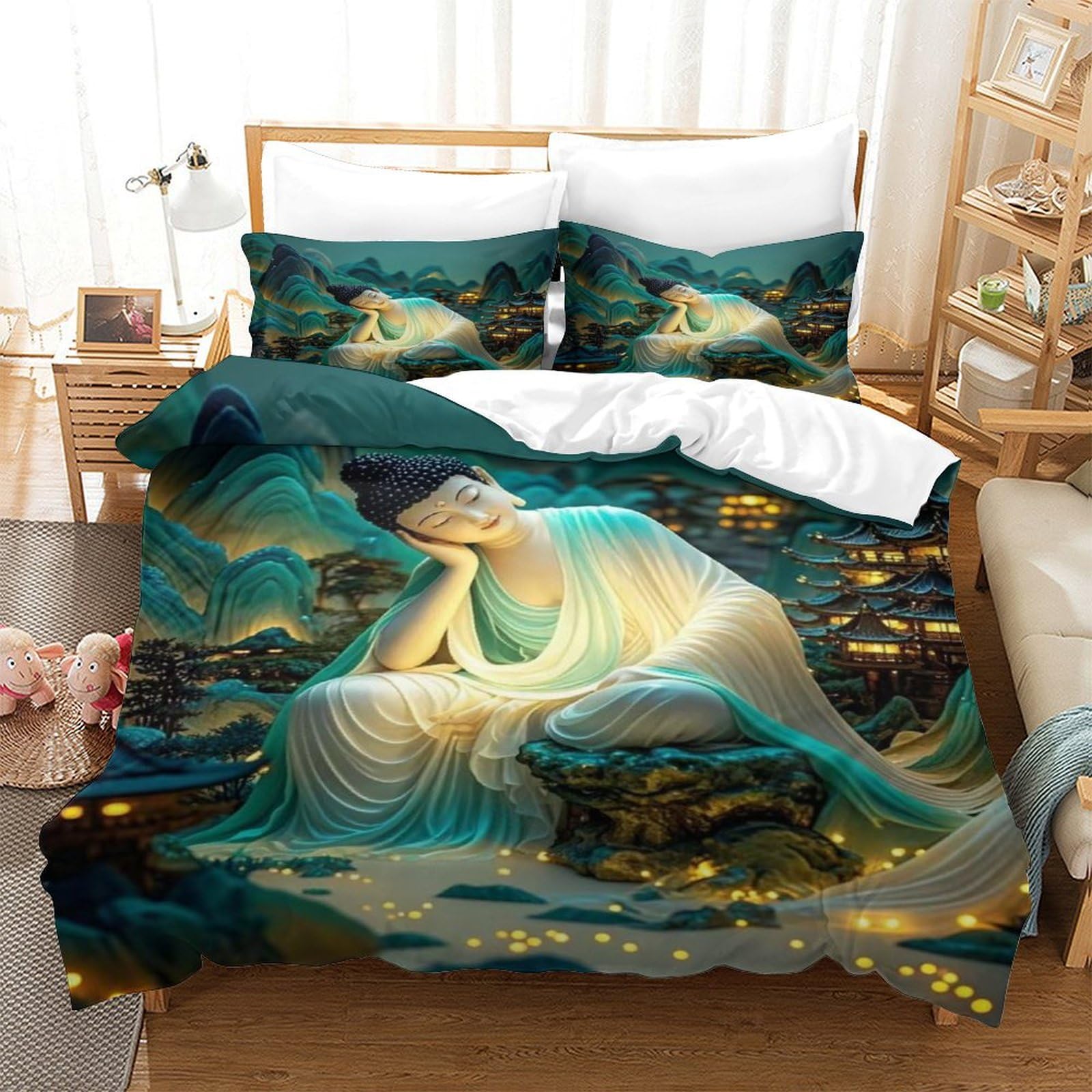 Dafufbw Tathagata-3 Tathagata Washable Comforter Cover Hidden Zipper Duvet Cover Set With Pillowcases Buddha Bedding Set Soft Microfiber Quilt Cover Set Various Sizes For Kids Adults Double（200X200cm）
