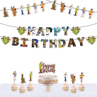 Scoby Do Theme Birthday Party Supplies – Complete Decoration Set with Banner, Cake Topper, Cupcake Toppers, and Table Decor – Mystery Dog Cartoon Party Kit for Boys and Girls
