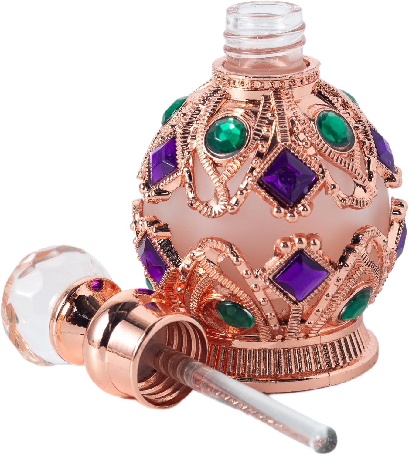 Pretty Vintage Perfume Bottles Empty Refillable for Women, Ornate Glass Decor Perfume Vial, Egyptian Antique Crystal Decorative Essential Oil Bottles (Rose Gold) image 2