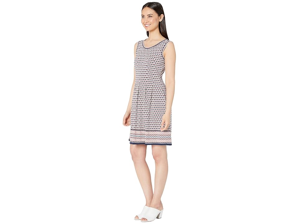 

MAXSTUDIO Printed Matte Jersey Sleeveless A-Line Dress (Navy/Coral Diagonal Cubes) Women's Dress, Multi