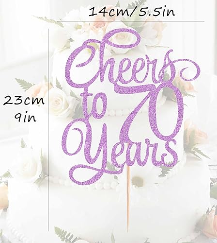Miniatura 45 de Decoración para tartas de Cheers to 70 Years – Suministros de decoración de pasteles de cumpleaños 70 con purpurina dorada, perfecto para 70
