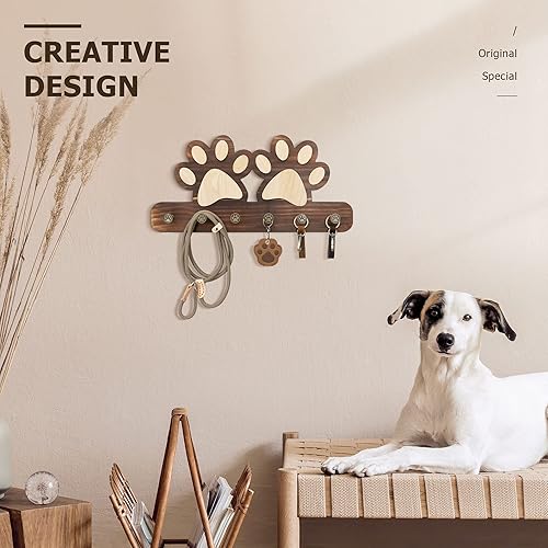 Miniatura 2 de MTERSN Soporte para llaves de pared de granja, colgador decorativo para correa de perro montado en la pared y perchero con 5 ganchos únicos 3D de