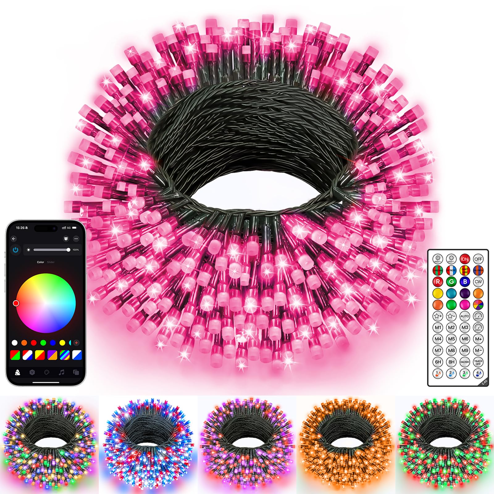 Ollny Smart Color Changing String Lights, Dark Wire 400LED