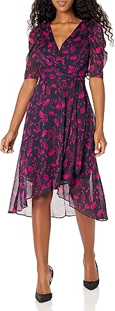 DKNY Damesjurk met korte mouwen en asymmetrische zoom, goud, 12