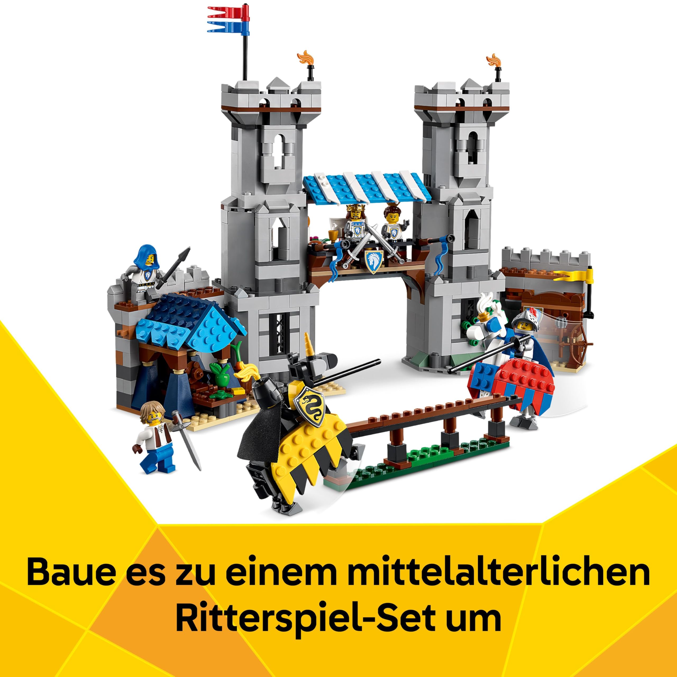 LEGO Creator Ritterburg im Mittelalter - 3-in-1-Bauset - Spielzeug Ritterburg - Umwandelbar in Ritterturnier-Szene oder Stadt - 6 Minifiguren - Geschenk für Jungen und Mädchen ab 9 Jahren 31168