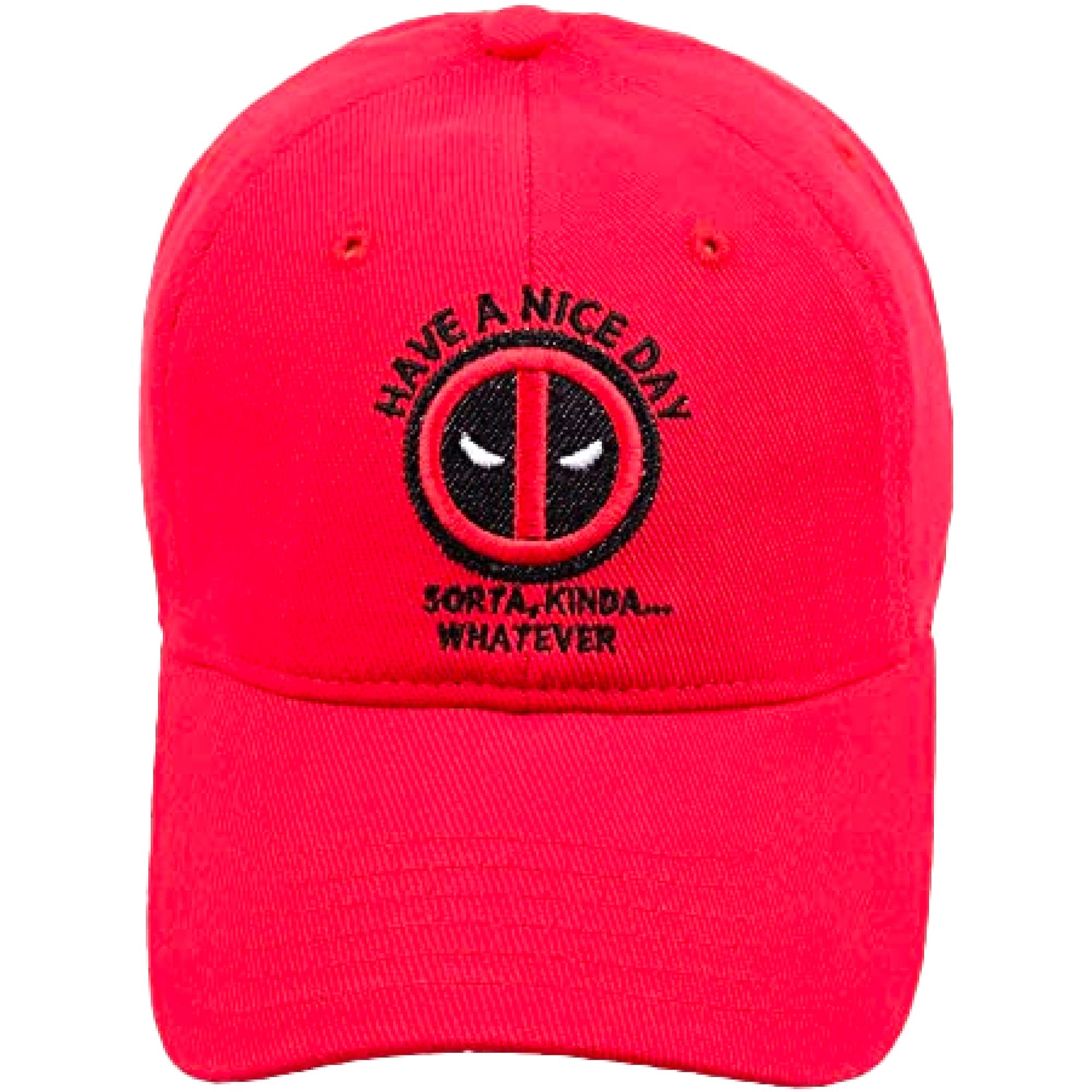 Concept One Marvel Deadpool Have A Nice Day Cotton Adjustable Baseball Hat with Curved Brim, Red, One Size