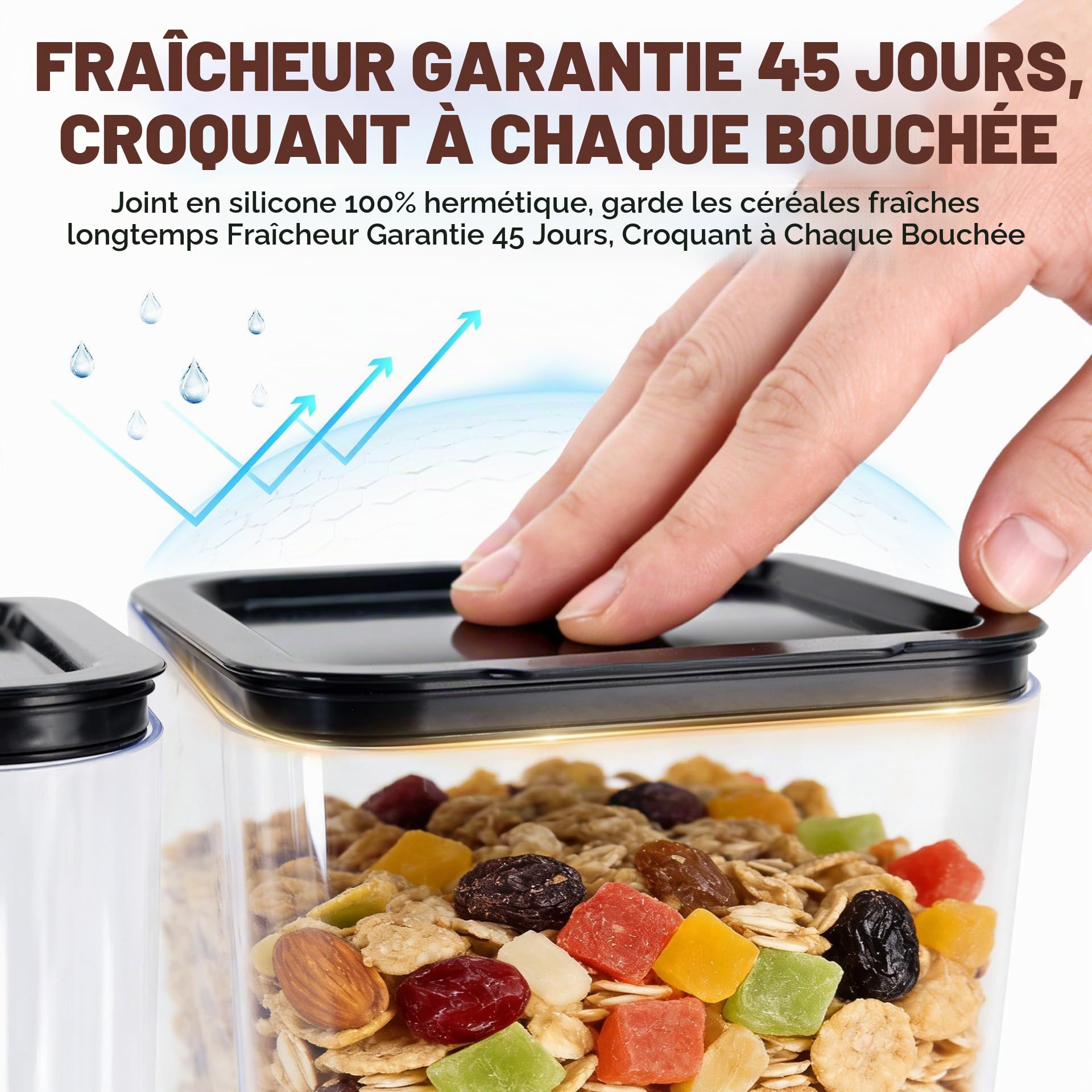 Sinceroduct Lot de 2 distributeurs de muesli - Double bac de rangement hermétique de 3 L - Grande capacité - Distributeur de flocons de maïs pour muesli, noix, grains de café, aliments pour animaux