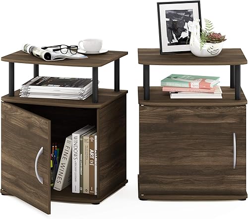 Furinno JAYA - Mesita de noche con puerta, paquete de 2, tubos de PVC, nogal Columbianegro