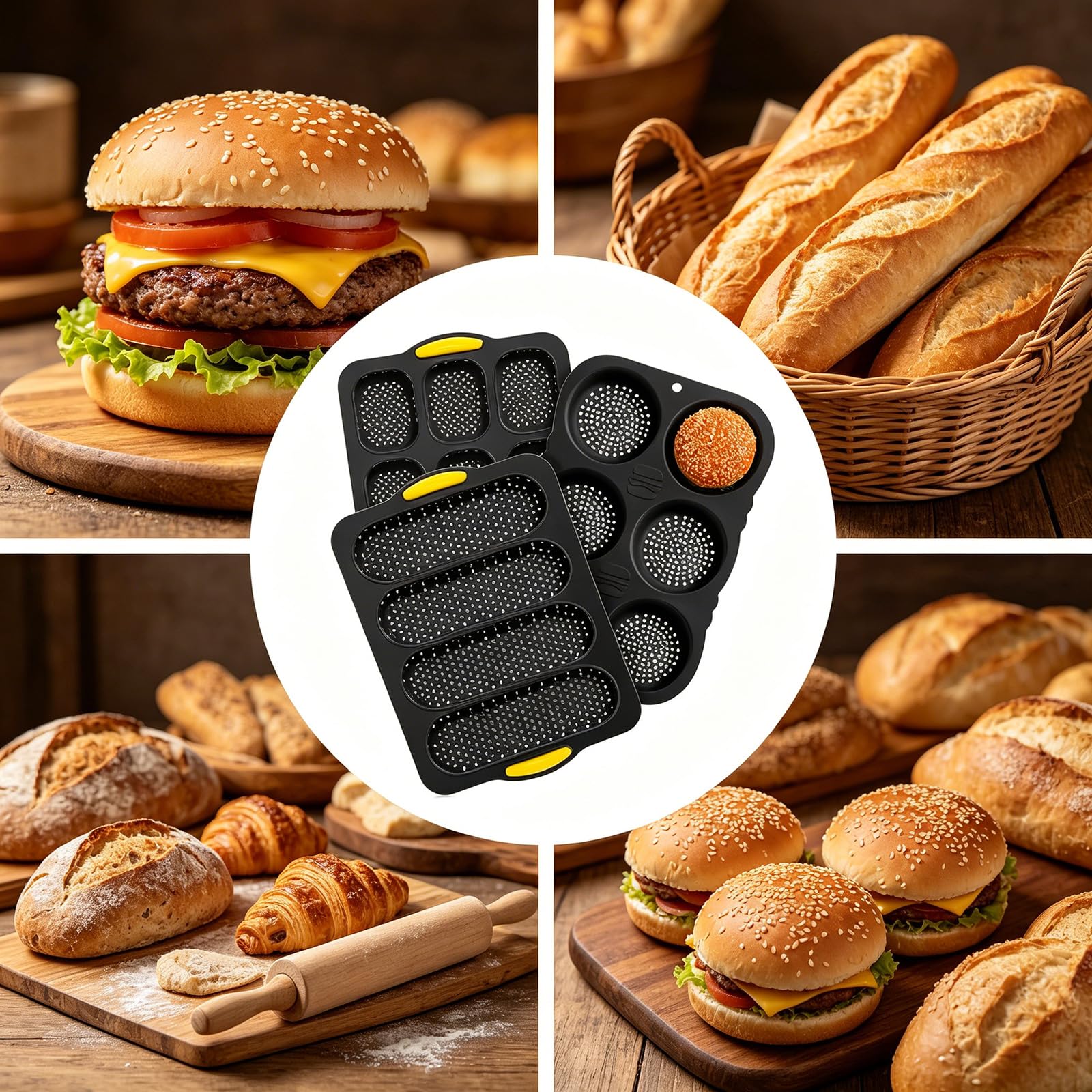 Ensemble d ' ustensiles de cuisson en silicone de qualité professionnelle avec plusieurs cavités, ensemble de cuisson de pain pour différentes formes et tailles de pain, équipement de cuisson