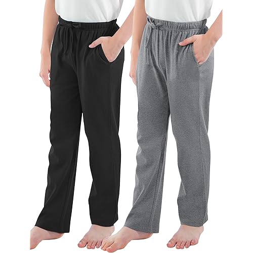Cooraby Boys Cotton Adjustable Waist Pants Loose-Fit Pants with Pockets Casual Drawstring Sweatpants