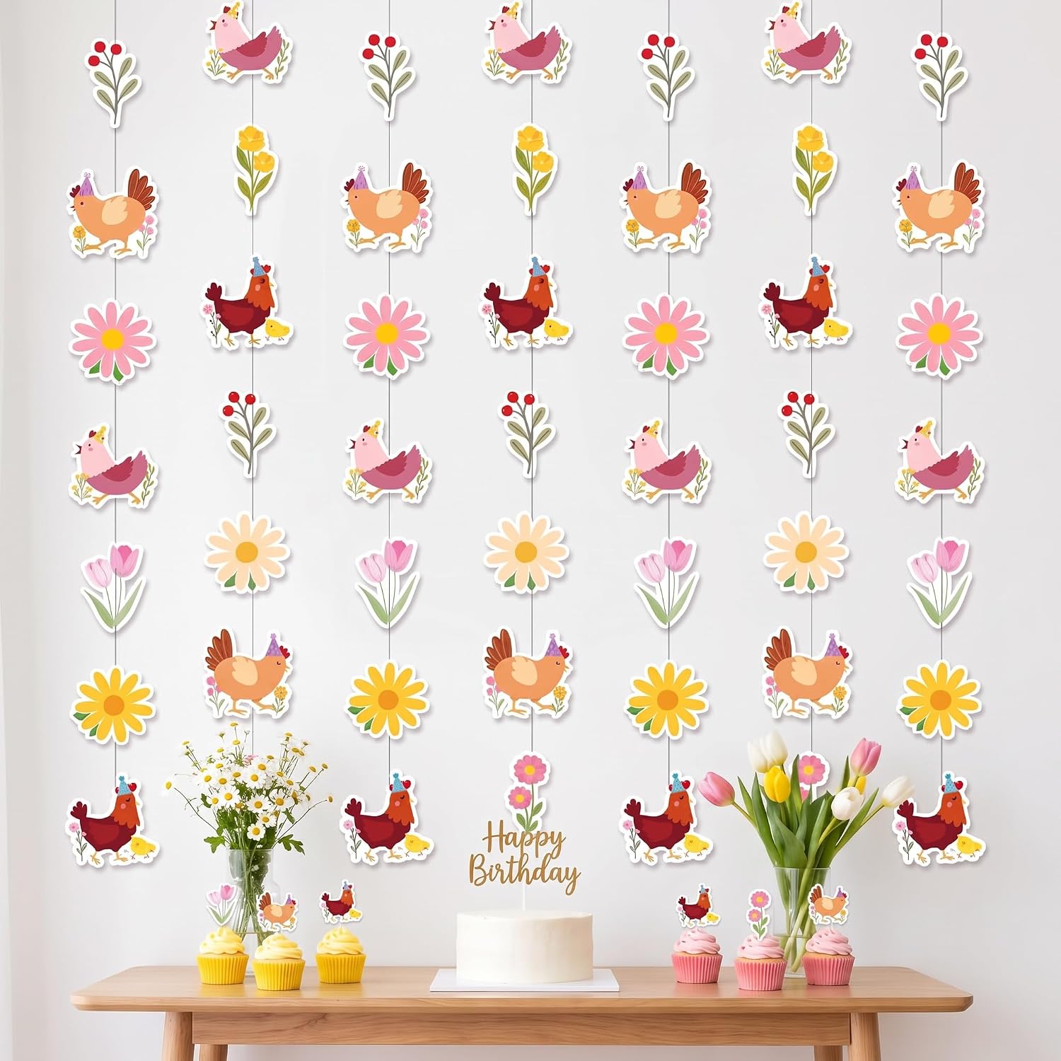 Daifunli 8 Pcs Chicken Garlands Party Decorations Chicken Birthday Banners