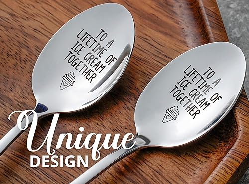 Miniatura 3 de Cuchara de helado grabada para regalar a pareja en aniversario, 2 cucharas de café personalizadas de acero inoxidable, para toda una vida de helado