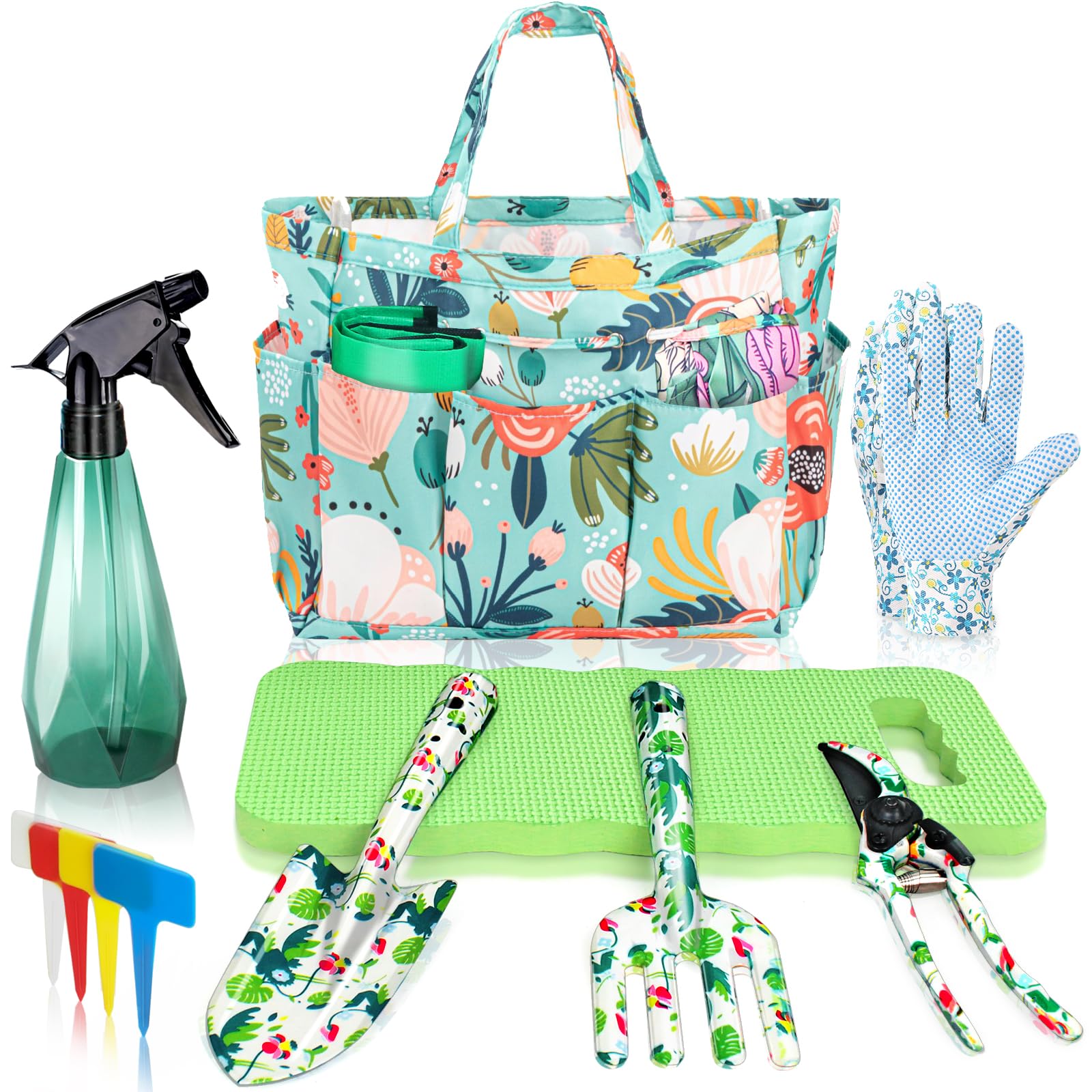 Utensili da giardinaggio resistenti con borsa per attrezzi da giardino, set di 10 attrezzi da giardino, regalo per la festa della mamma, regali di giardinaggio per donne amanti del giardino