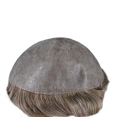 Miniatura 3 de pelo gris toupee para hombres piel fina cabello humano marrón claro mezclado pelo blanco 660 #
