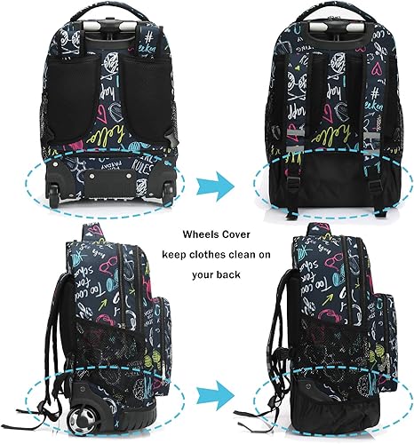 Miniatura 5 de Mochila con ruedas de 19 pulgadas para niños y niñas, viajes, escuela, estudiante, viaje...
