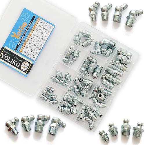 Yoliko 14"-38" 45pcs 4 tamaños de engrase surtido recto 45 90 grados grasa Zerk accesorios, accesorios de grasa de acero galvanizado y puntas de