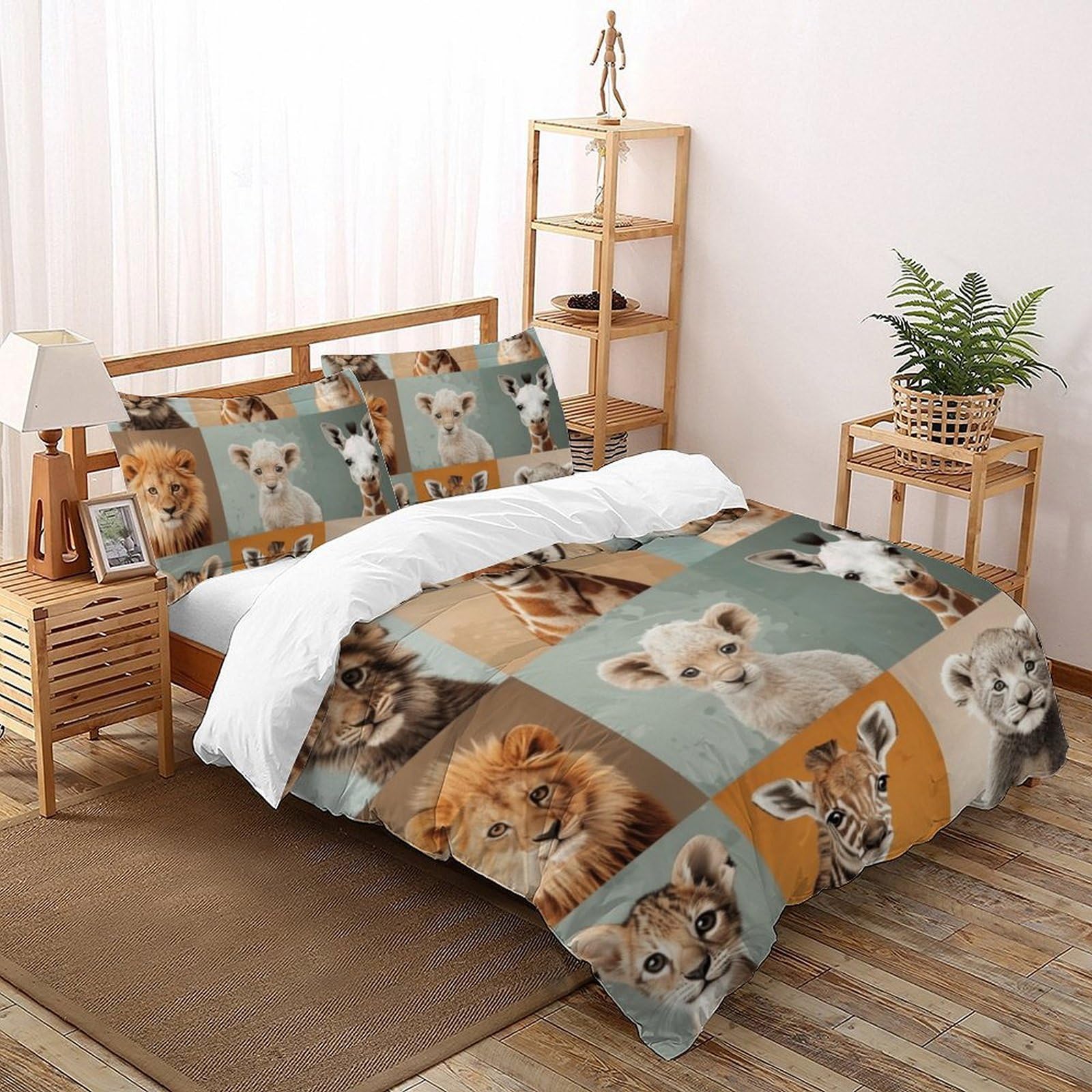 Parure de lit 3 pièces douce et zippée avec motif animaux 3D 200x200cm