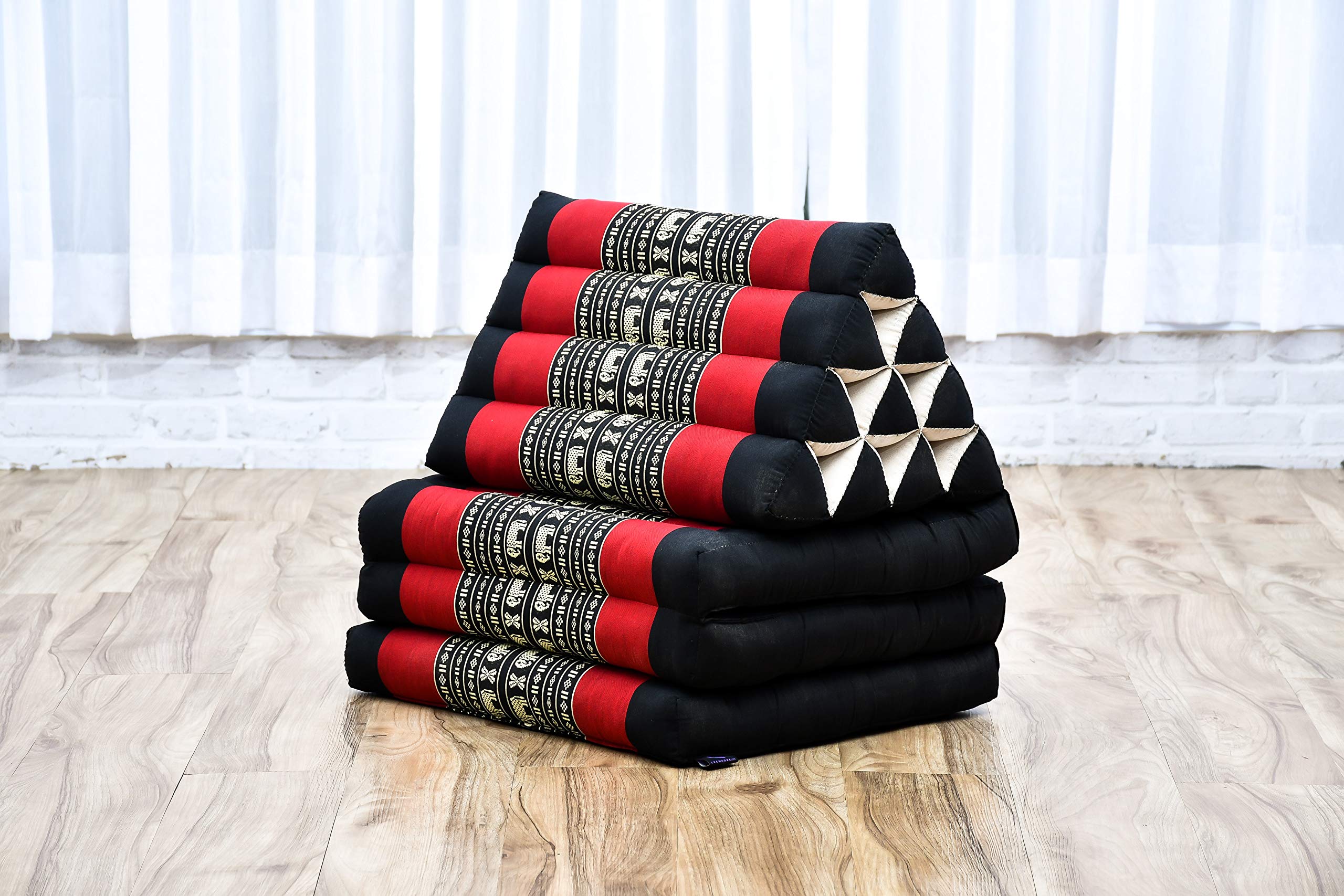 Leewadee Thai Faltmatte 170 x 53 cm - Kapok Bodenkissen Dreieckslehne zum Loungen & Entspannen