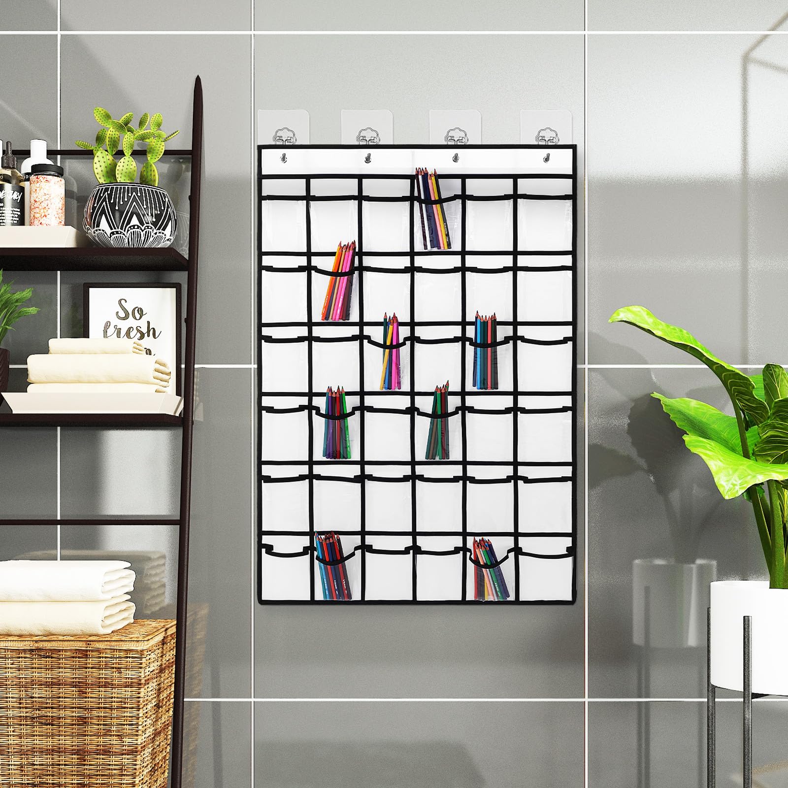 Portatutto da Appendere con Tasche Trasparenti e Etichette Scomparti per Accessori Cellulare e Oggetti Piccoli Organizer per Cucina Bagno e Ufficio