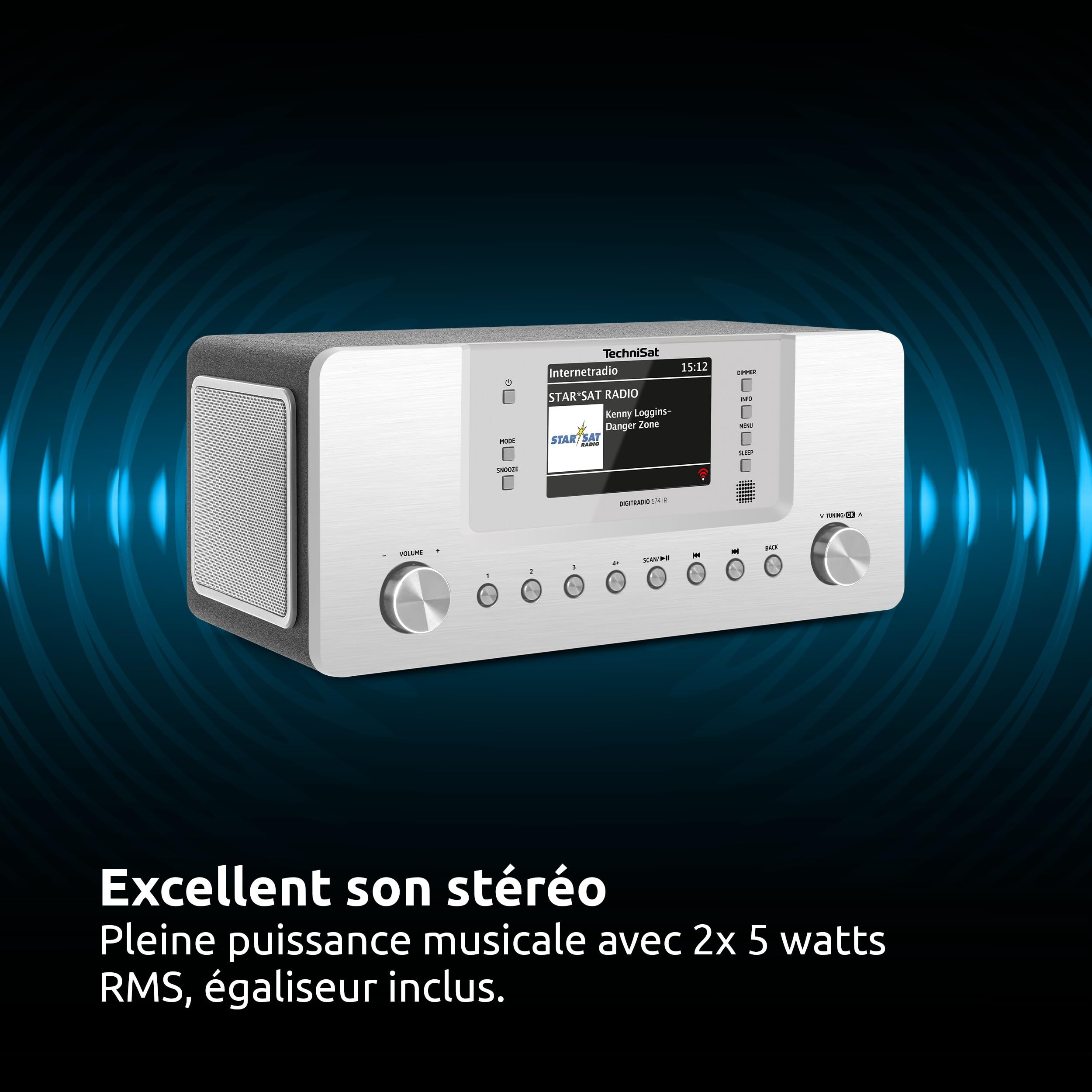 TechniSat DIGITRADIO 574 IR - Radio Internet stéréo (Dab+, FM, Wi-FI, Streaming Audio Bluetooth, écran Couleur 4 Pouces, USB, AUX in, Prise Casque, réveil, 10 W, Application/télécommande) Argent