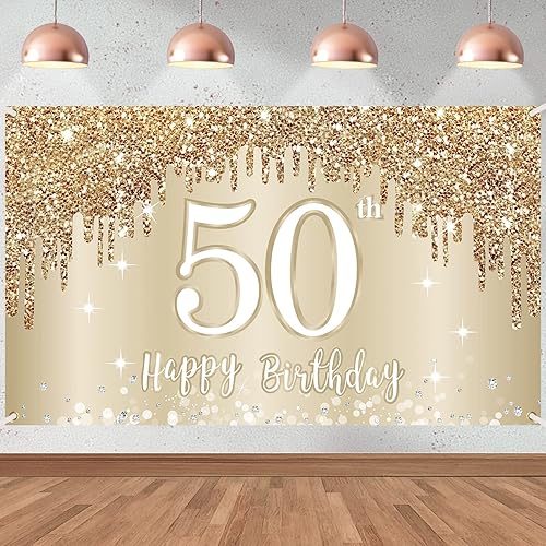 Cartel de feliz cumpleaños número 50 para mujer, decoración de póster de cumpleaños número 50 para mujer, decoración de póster de cumpleaños número