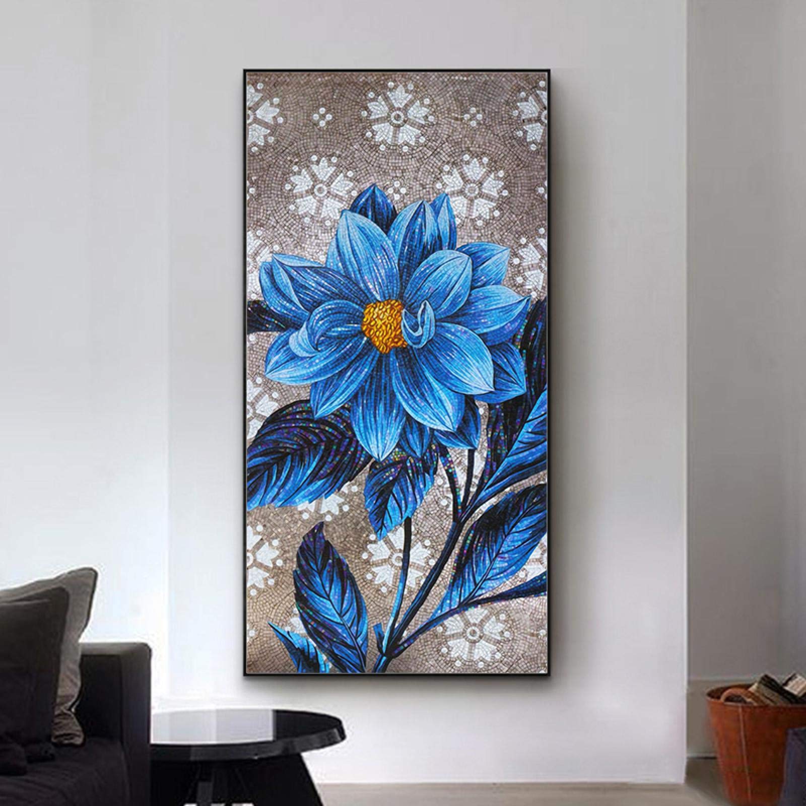 Flor de peonía azul Entrada abstracta Pasillo Decoración para el hogar Pintura Lienzo Arte de la pared Cartel Impresiones de imágenes botánicas de lujo 75x150cm (30x59in) Con marco