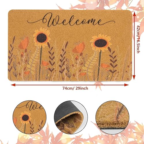 Miniatura 2 de Felpudo de bienvenida para puerta delantera, fibra de coco natural, antideslizante, decoración de porche para uso en interiores y exteriores, 17 x