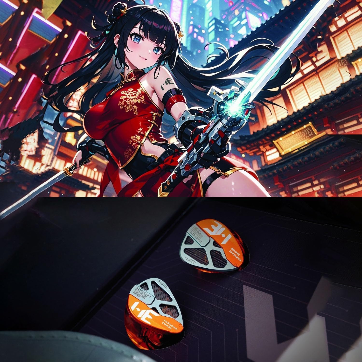 HE Xiao Qiao Semi-open Single Dynamic In Ear Monitors, 10mm Graphene Diaphragm Dynamic driver IEM, Gaming IEM Earphones, HiFi Wired Earphones with 5 Axis CNC Hyper Presicion Resin (Orange, 4.4mm)