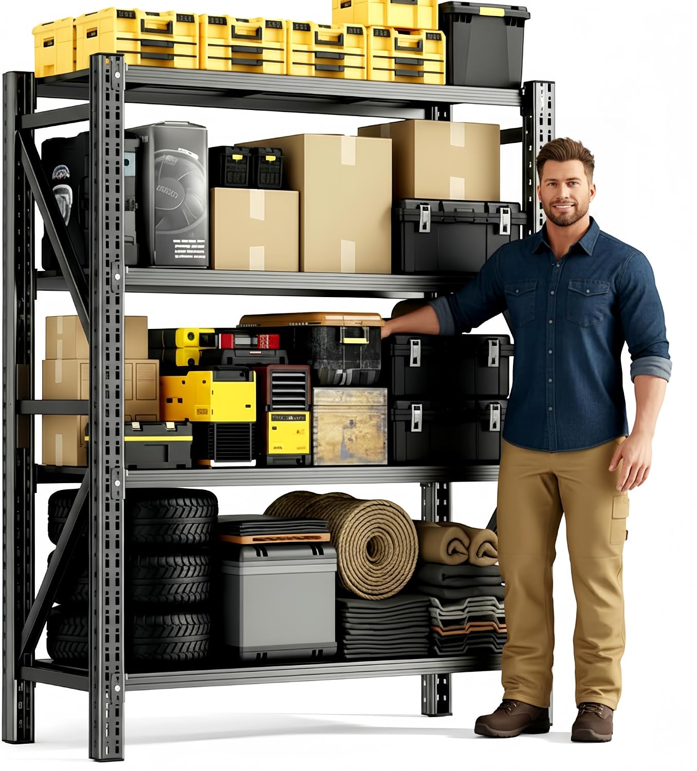 Heavy Duty Garage Shelving, 36" W x 16" D x 71" H, 3000 LBS Capacity, 4-Tier Adjustable Metal Storage Shelves, Reinforced Steel Storage Rack for Garage, Basement, Utility Room