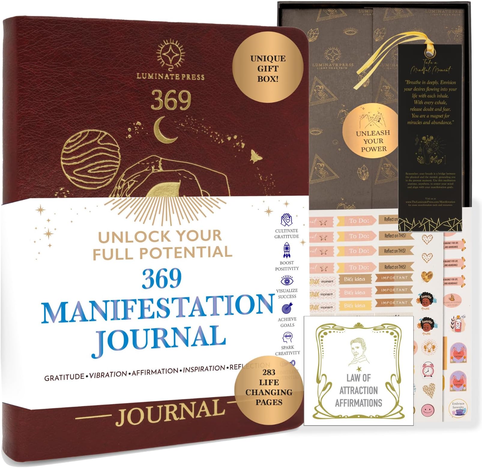 Luminate Press The Ultimate 369 Manifestation Journal - Transformative Law of Attraction Book to Unlock Your Limitless Potential - Presented in Luxurious Gift-Ready Packaging